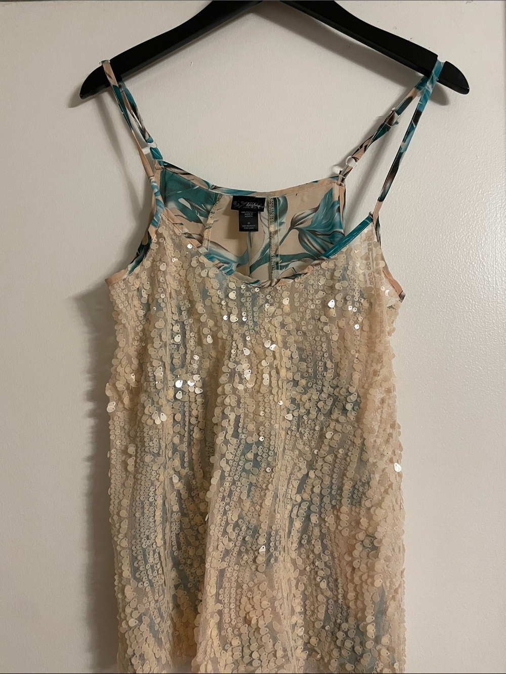 Daytrip Beige Sequin Lace Camisole with Teal Floral Lining